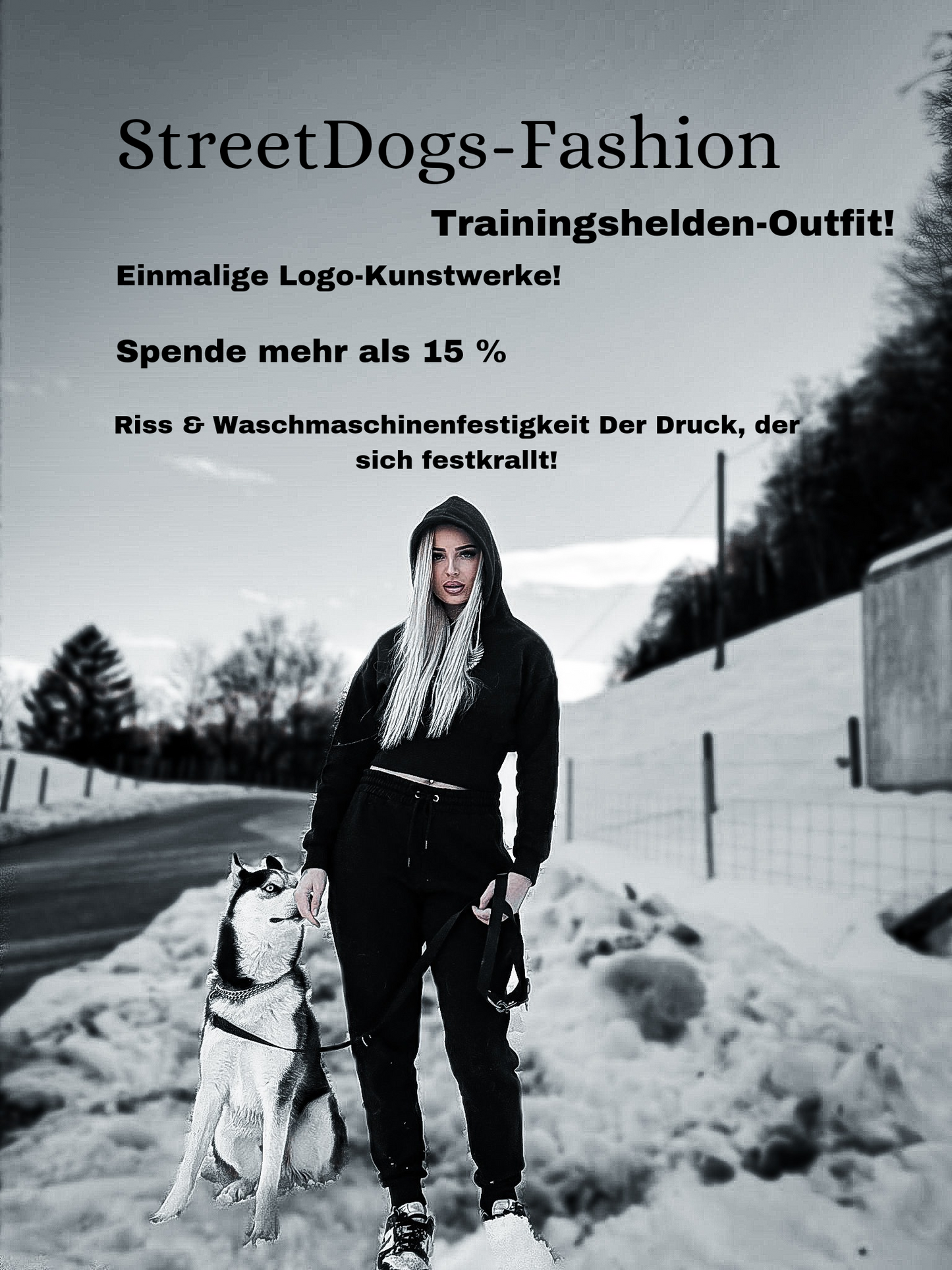 Streetdogs-Fashion Schwarzer langärmliger-Hoodie und Jogginghose mit Manschetten