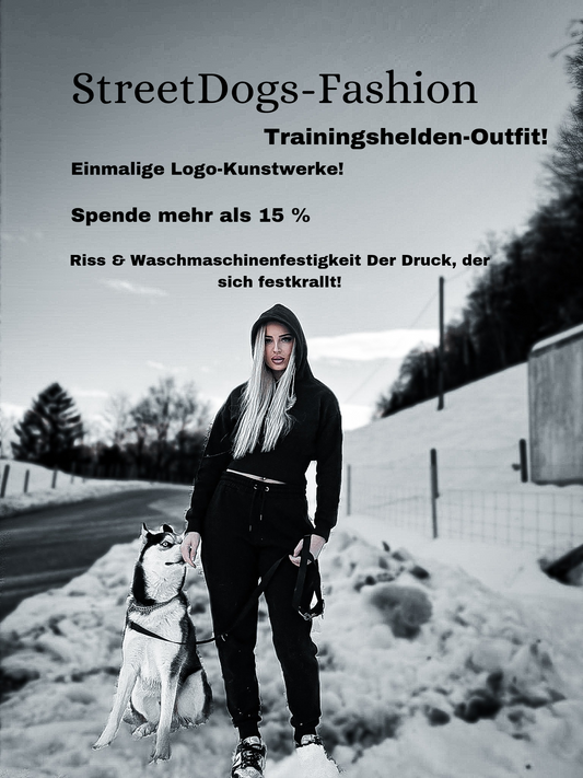 Streetdogs-Fashion Schwarzer langärmliger-Hoodie und Jogginghose mit Manschetten